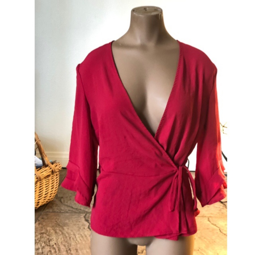 Red wrap around blouse
